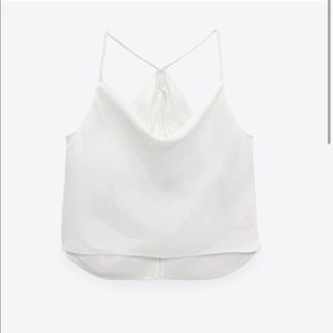 White Satin Cowl Neck Top Zara